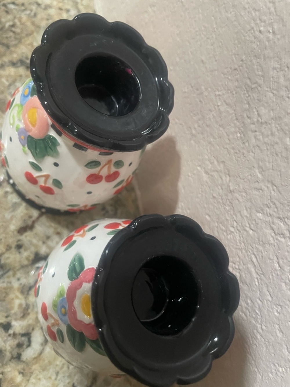 Mary Engelbreit Cherries Taper Candle Holders Pair Oh So Breit Polka Dots - Picture 3 of 5